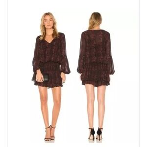 REVOLVE ASTR the Label Stella Mini Dress in Black‎ Wine Floral S Smocked Tiered